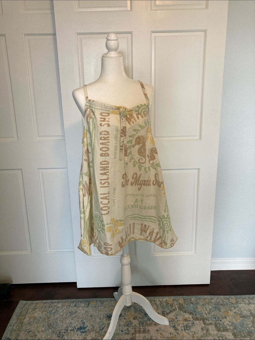 BDG Cream Sleeveless Printed Maui Tunic Sundress Cover Upwith Green and Yellow
